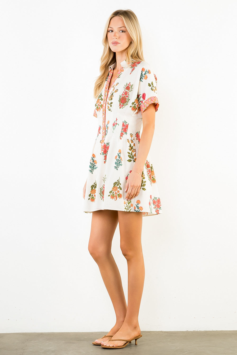 Short Sleeve Floral Patterned Dress