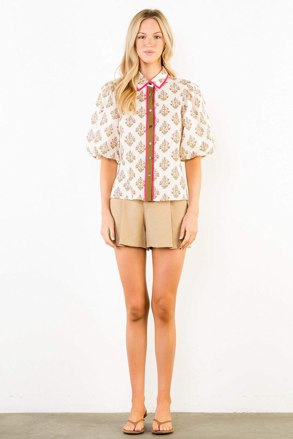 Contrast Trim Floral Print Blouse