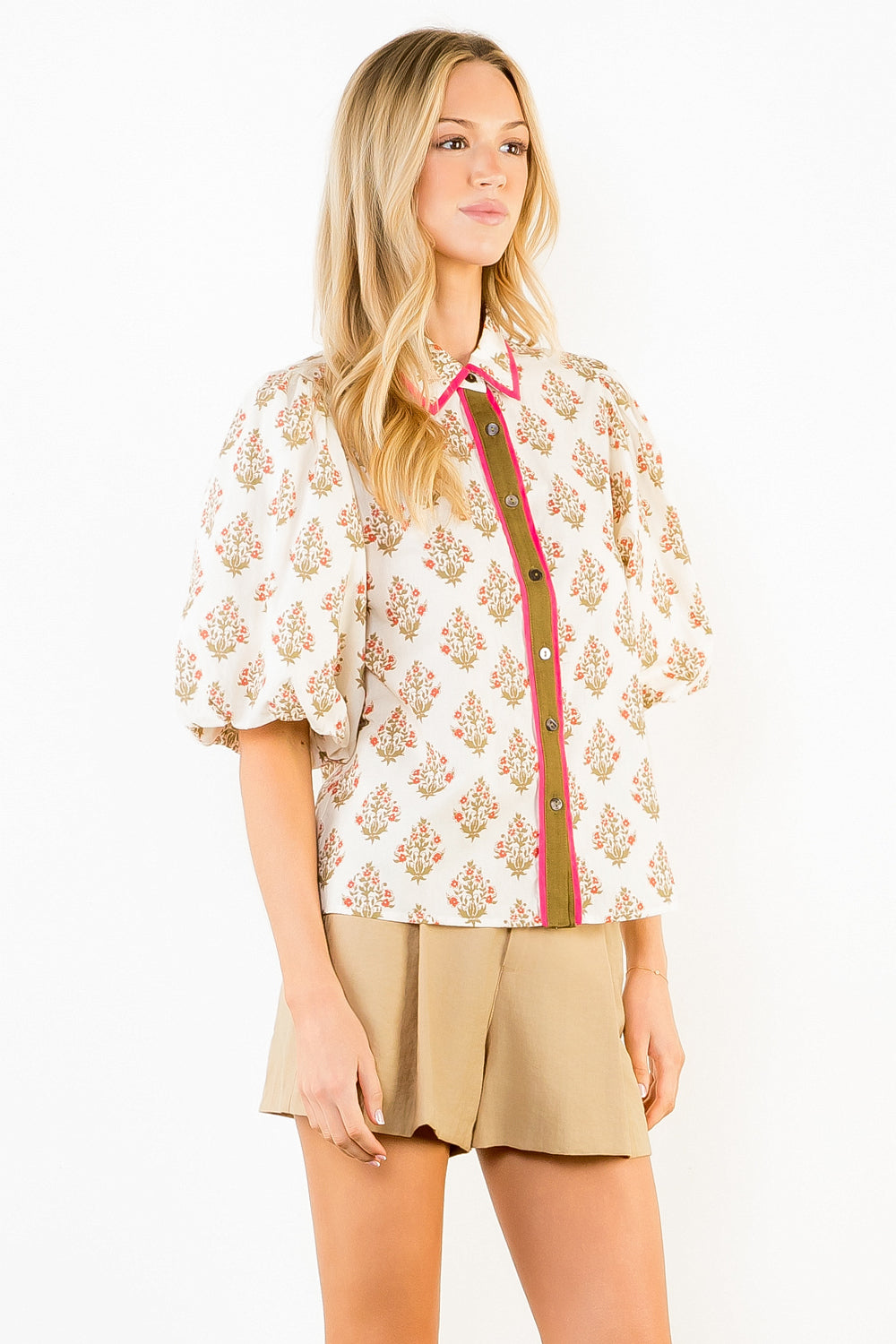 Contrast Trim Floral Print Blouse