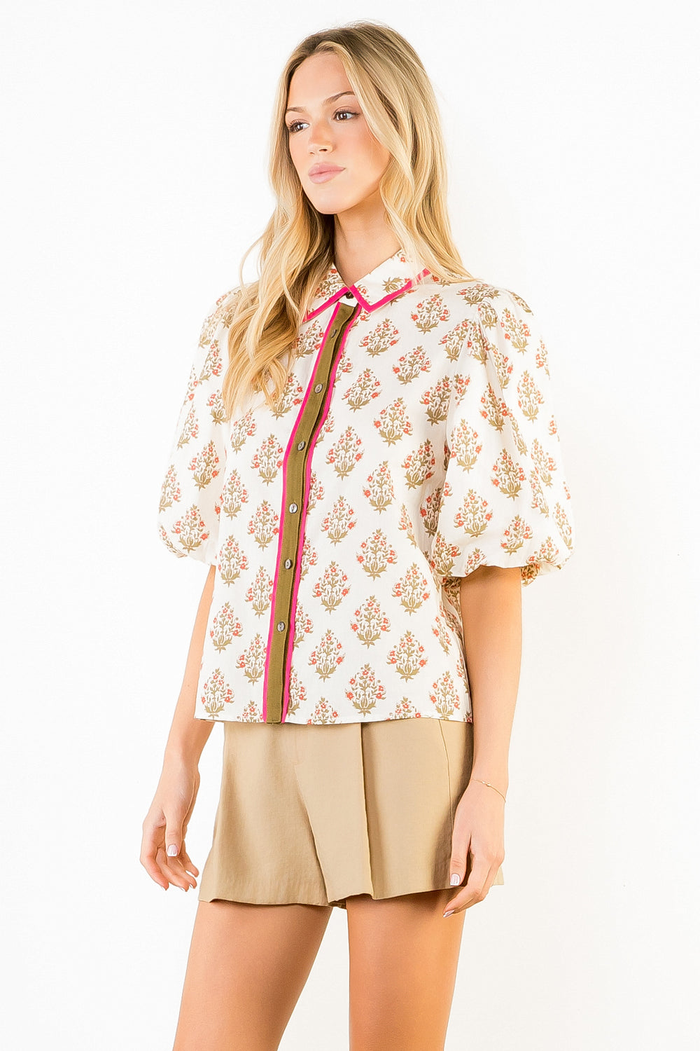 Contrast Trim Floral Print Blouse
