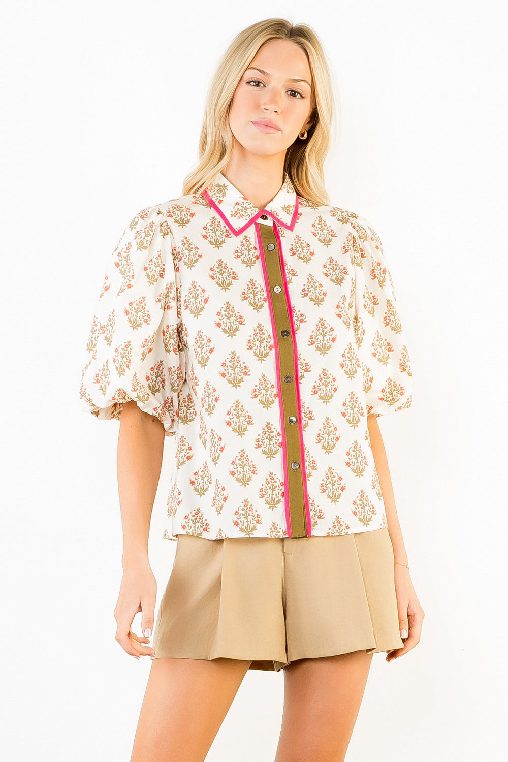 Contrast Trim Floral Print Blouse
