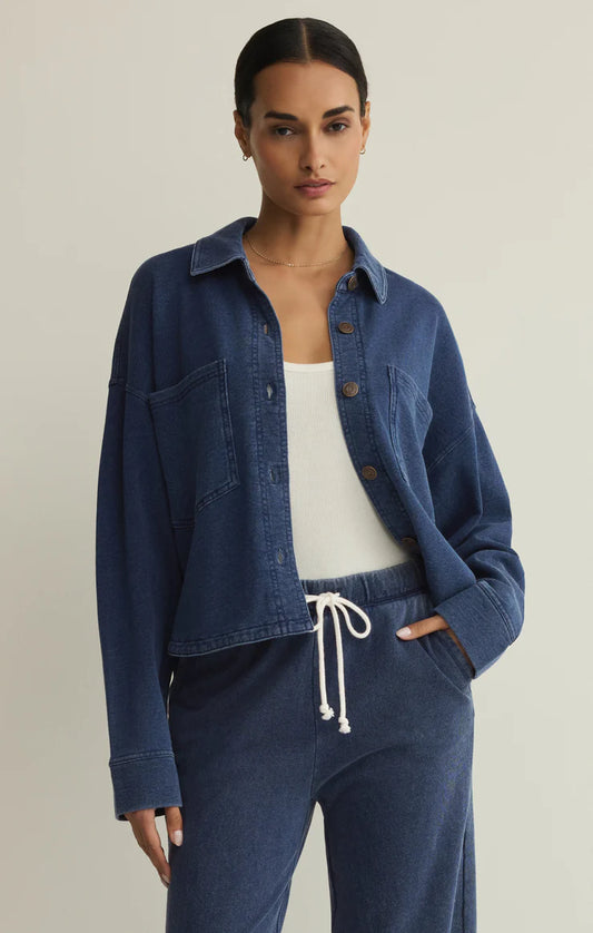 All Day Cropped Knit Denim Jacket