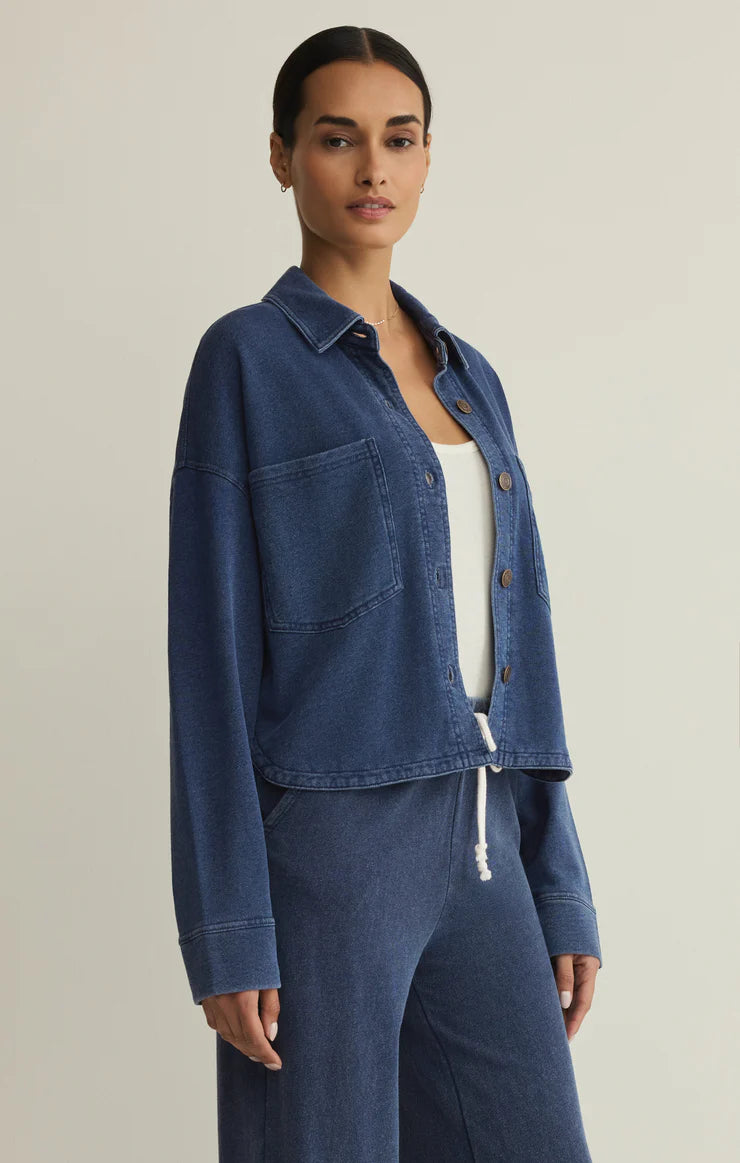All Day Cropped Knit Denim Jacket