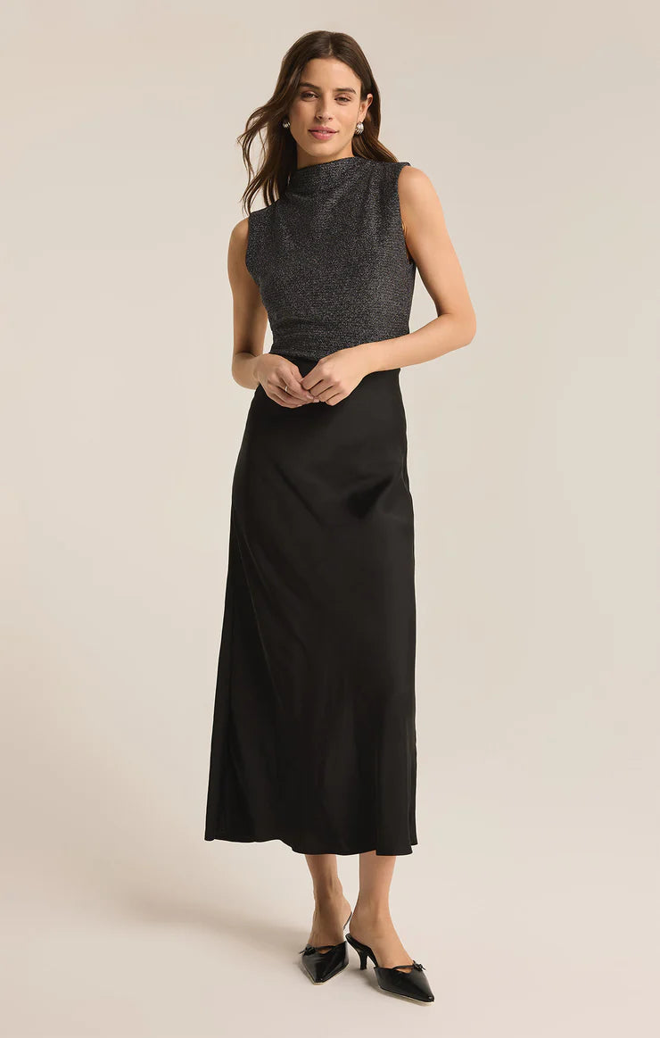 EUROPA LUXE SHEEN MIDI SKIRT - BLACK