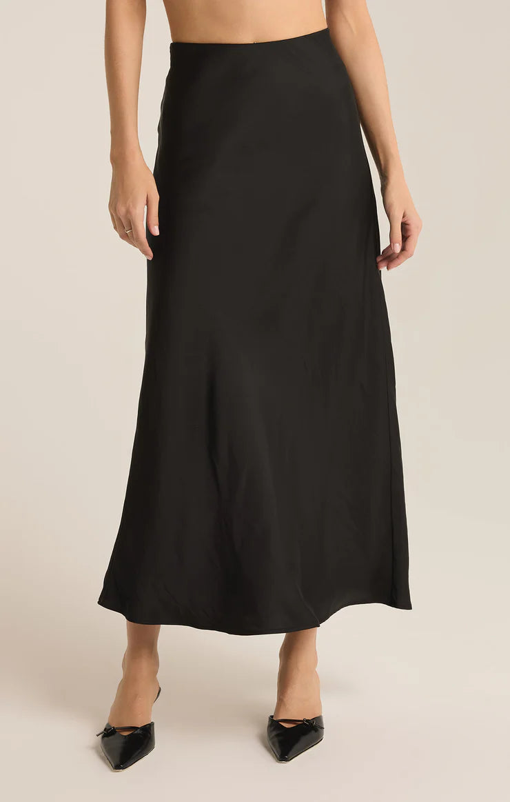 EUROPA LUXE SHEEN MIDI SKIRT - BLACK