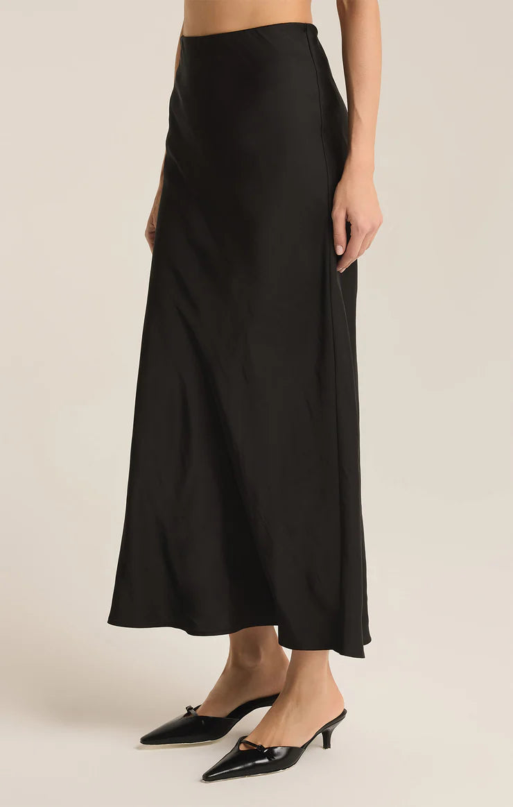 EUROPA LUXE SHEEN MIDI SKIRT - BLACK