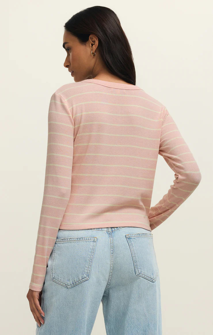 Ferris Cropped Striped Henley Top