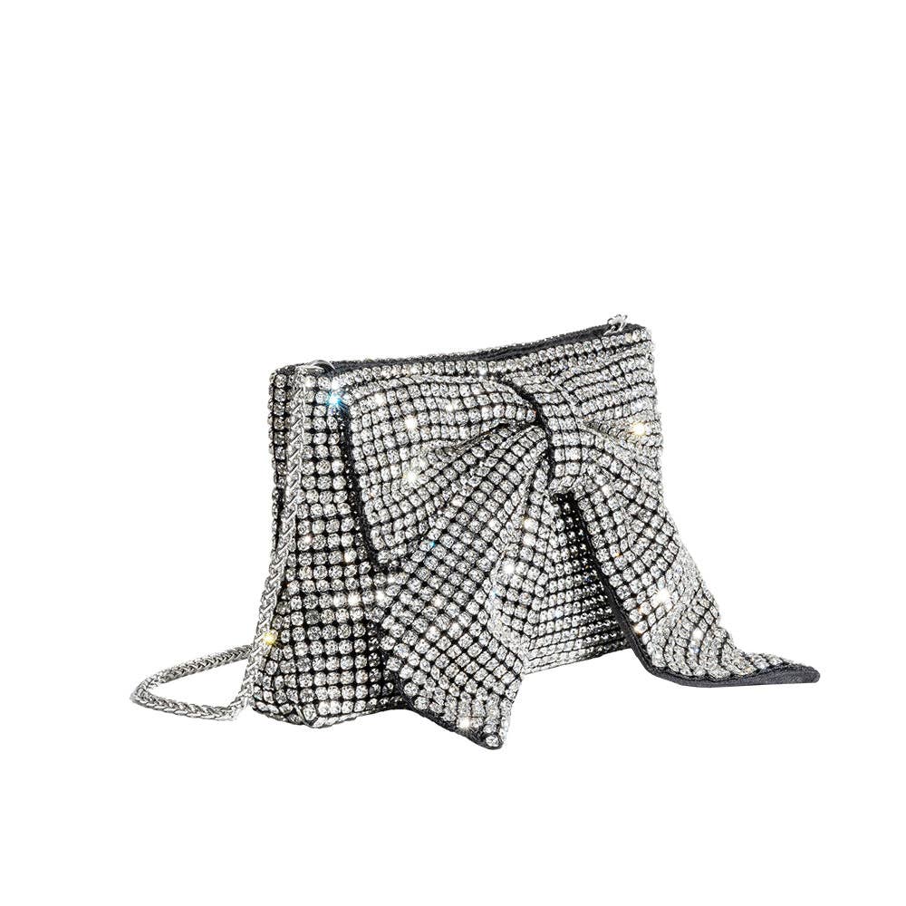 JADA BOW RHINESTONE CROSSBODY BAG - SILVER