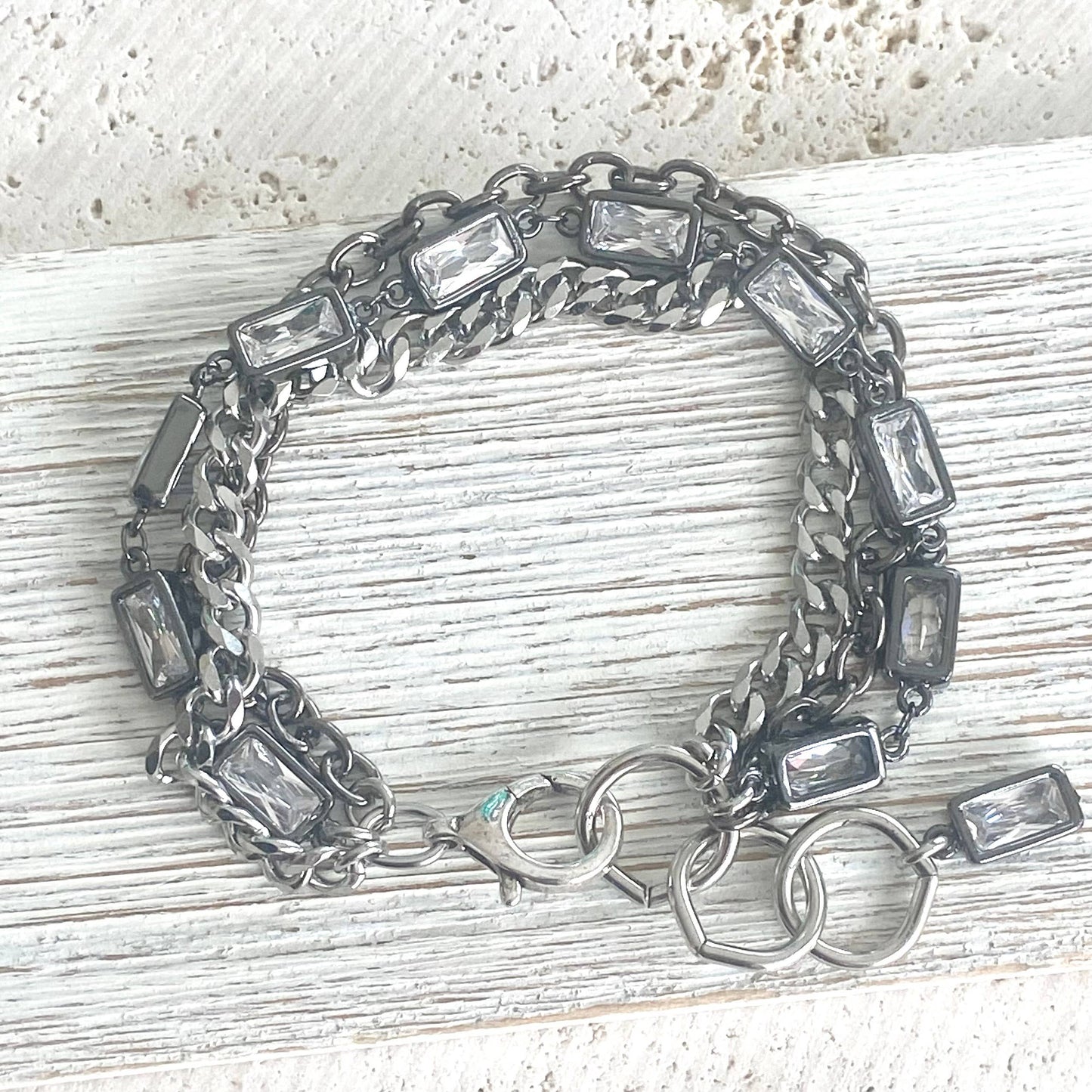 Mixed Metal Edgy Glam Bracelet - Silver Tones
