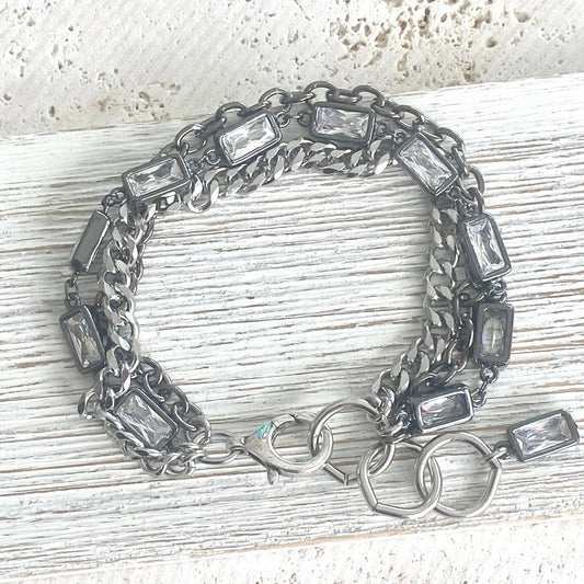 Mixed Metal Edgy Glam Bracelet - Silver Tones