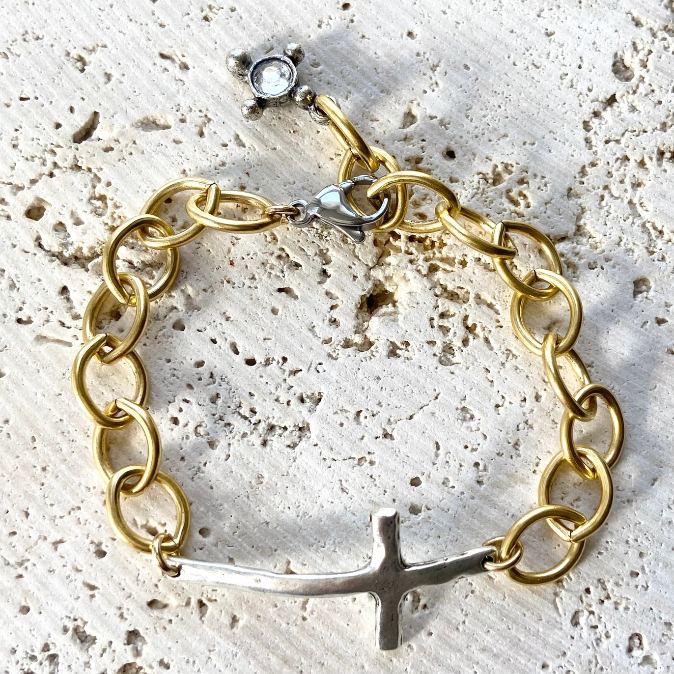 Mixed Metal Chunky Cross Chain Bracelet - Mixed