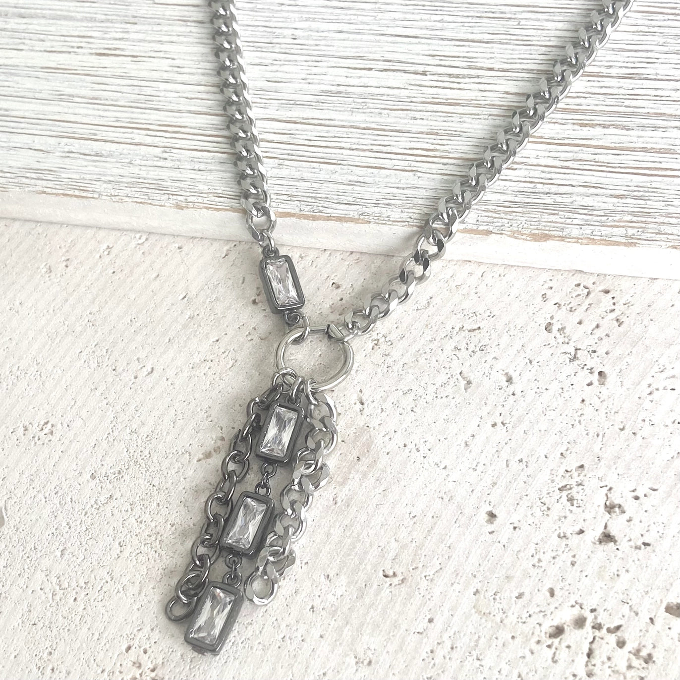 Mixed Metal Edgy Glam Tassel Necklace - Silver Tones