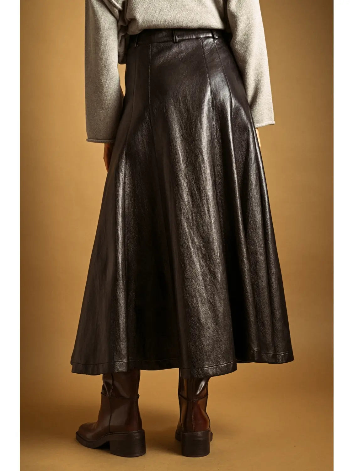 Button Front Faux Leather Skirt