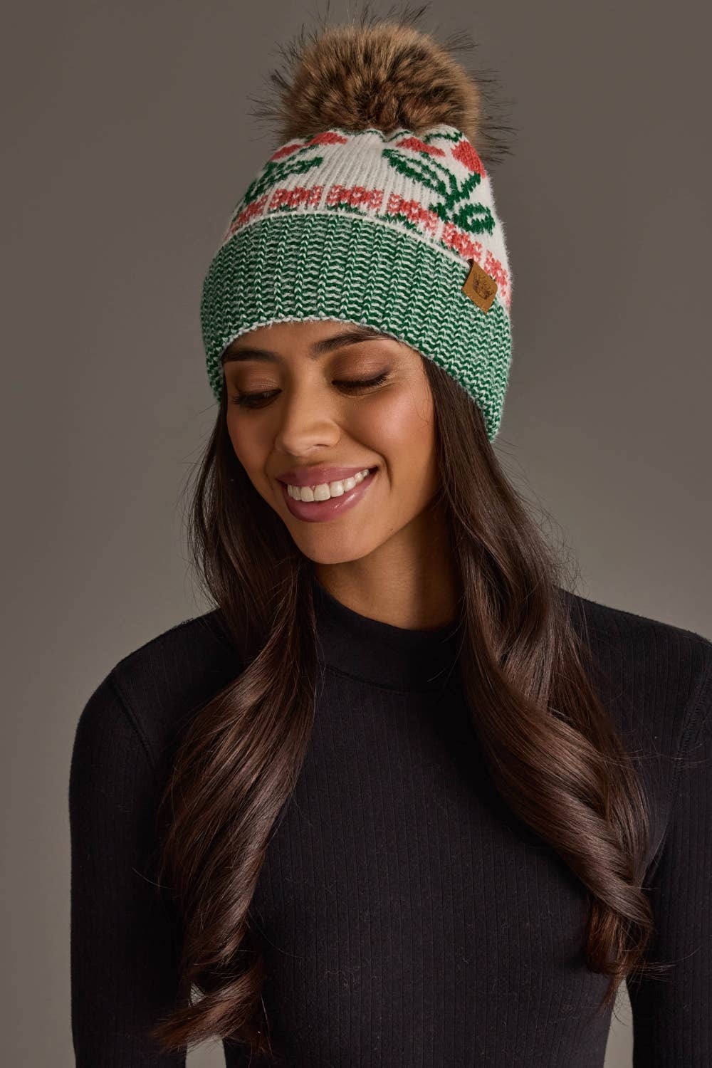 Off White Cherry Pattern Pom Hat