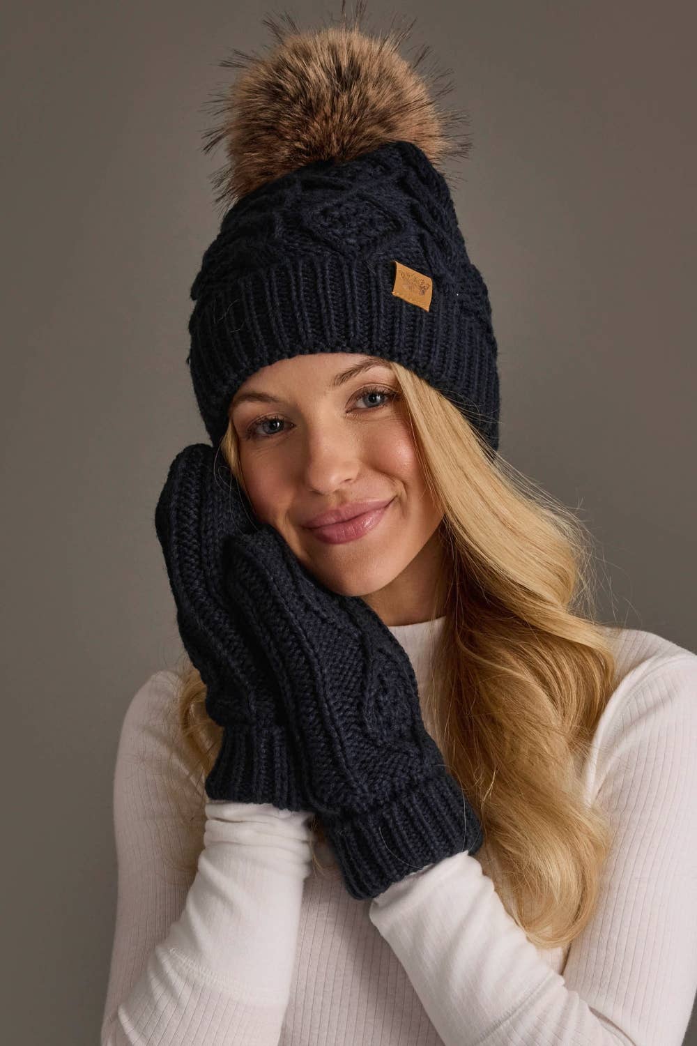 Navy Cable Knit Mittens