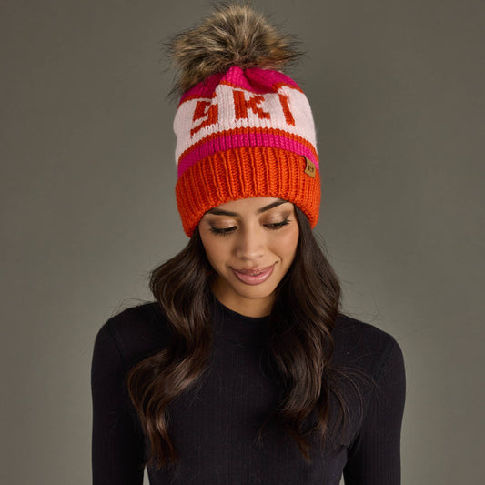 Orange, Blush & Pink Ski Pom Hat