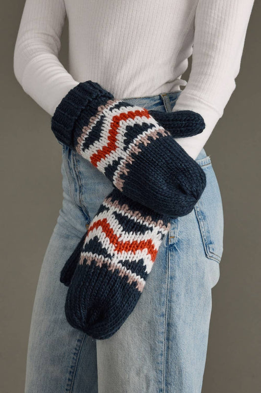 Navy, Red, White & Taupe Pattern Mittens