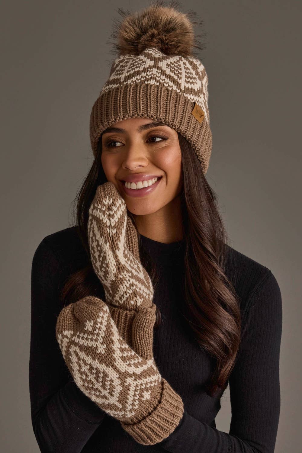 Taupe & Beige Patterned Mittens