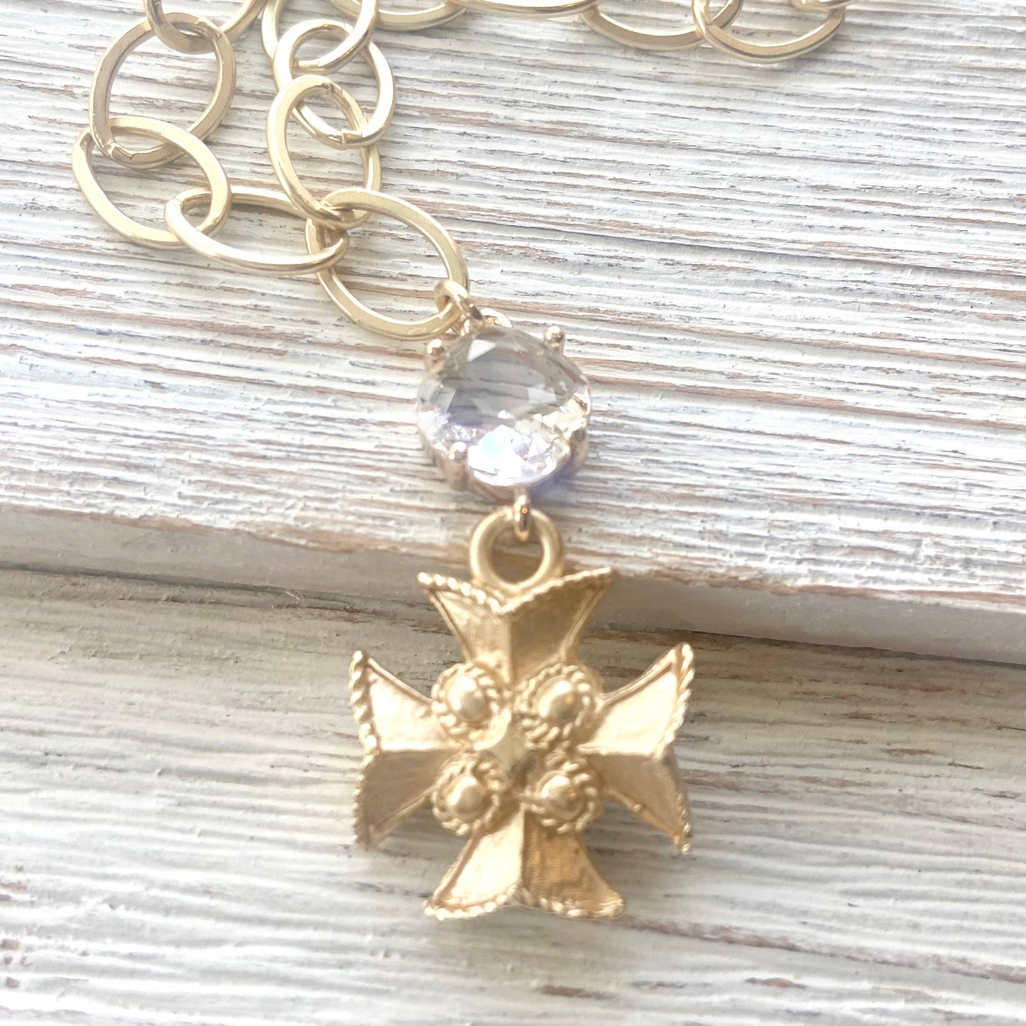 Maltese Cross Matte Gold Necklace 