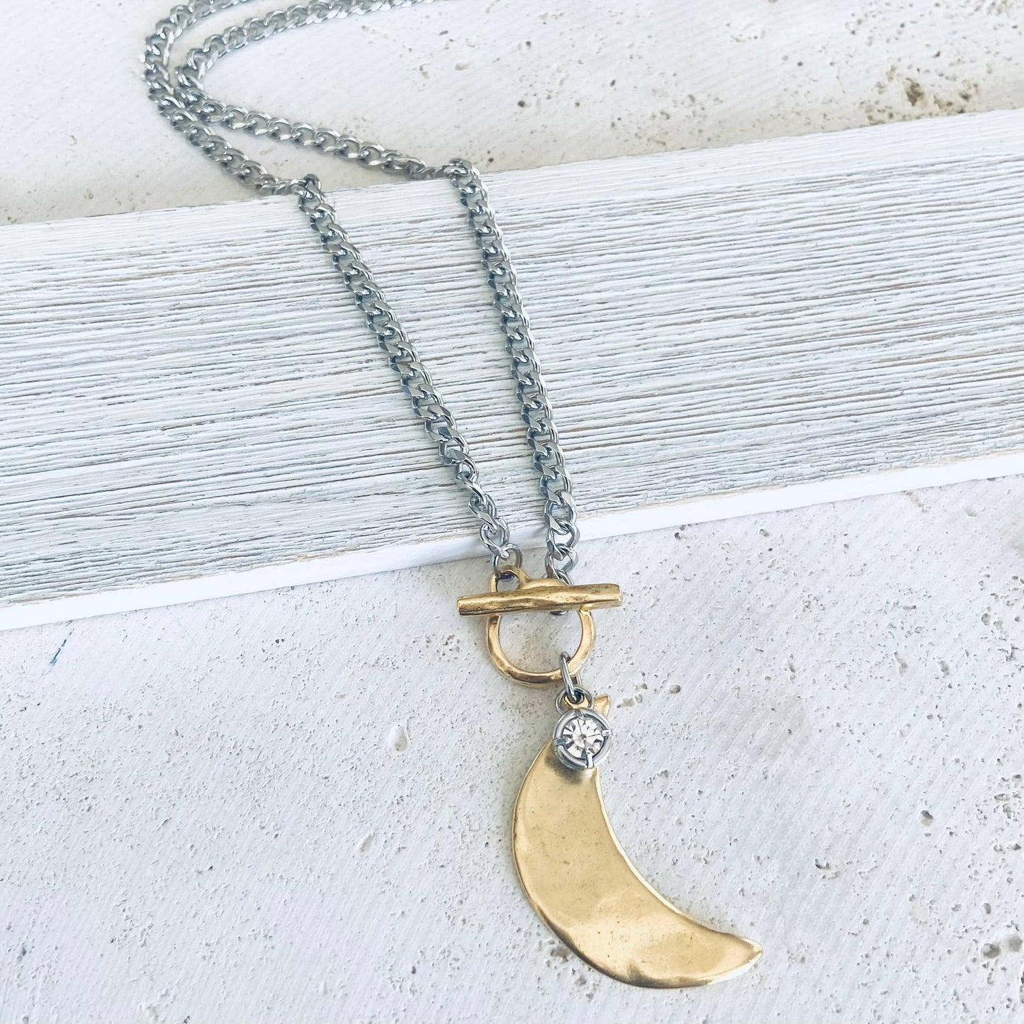 Hand Casted Toggle Closure Necklace - Moon