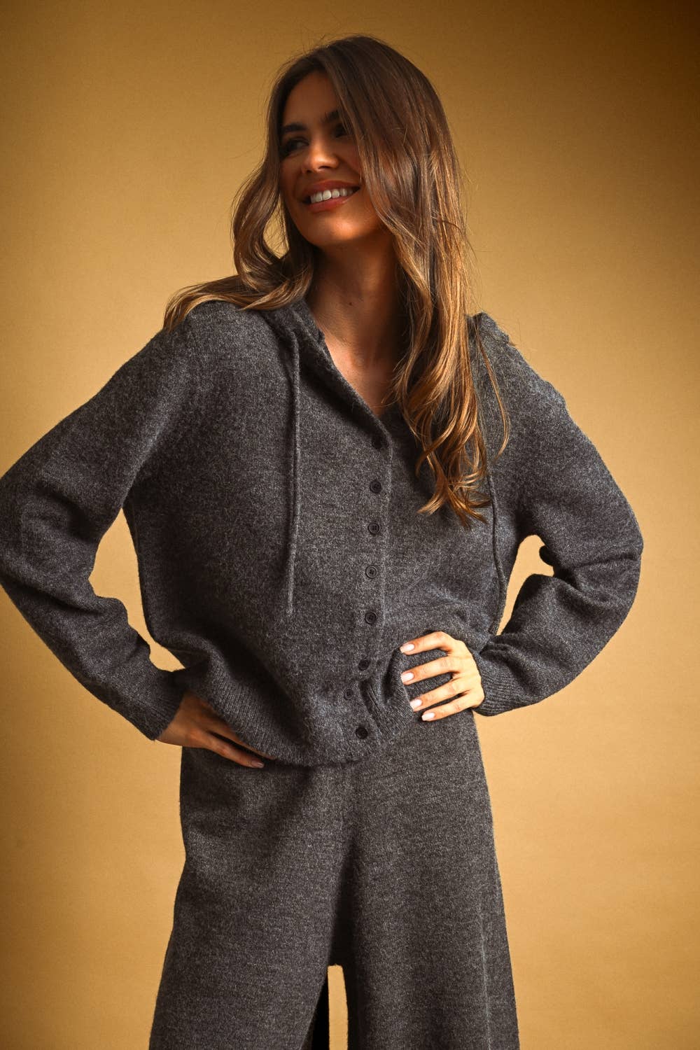 Button Front Sweater with Hood