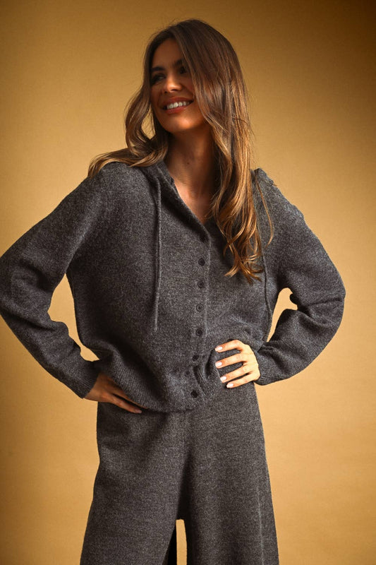 Button Front Sweater with Hood
