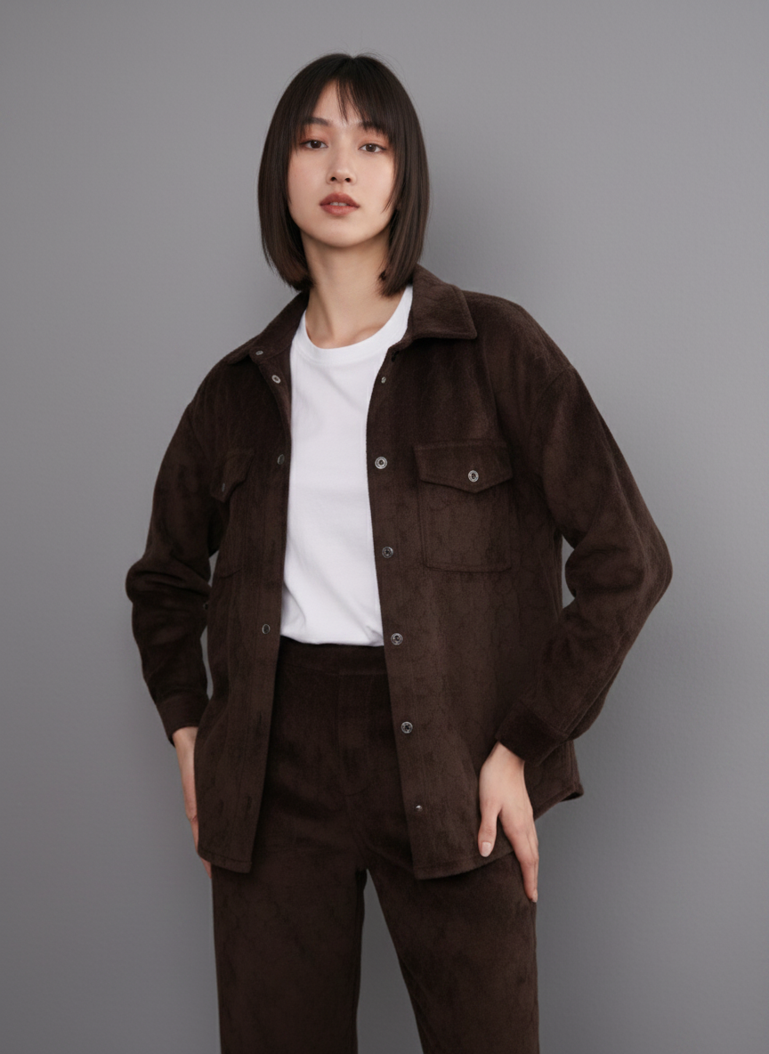 Sadina Faux Suede LS Button Up Shirt