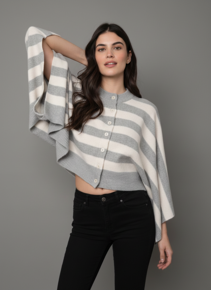 Costanza Button Front Striped Poncho