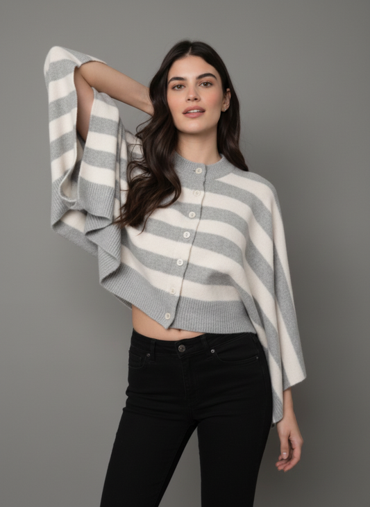 Costanza Button Front Striped Poncho