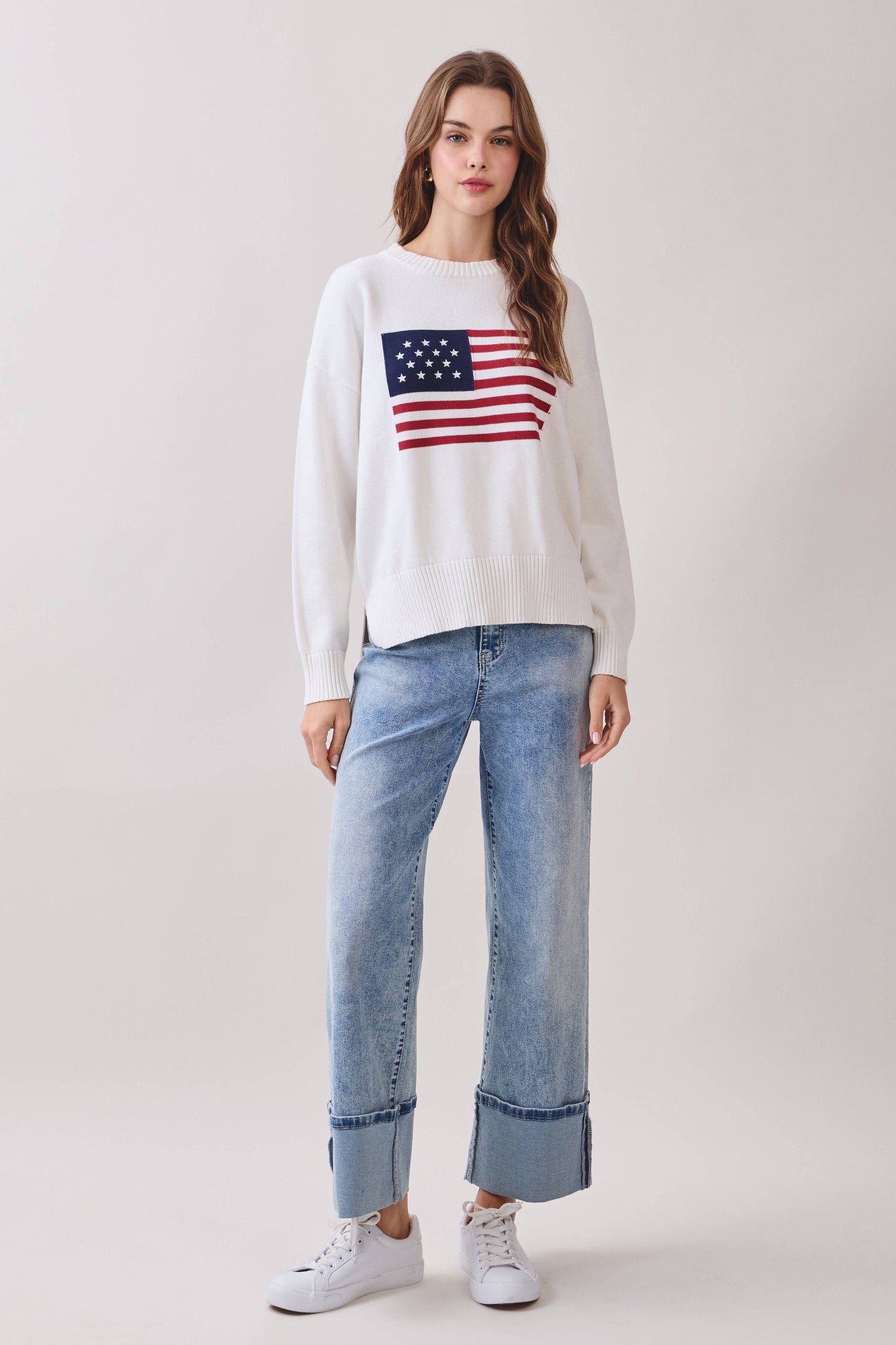 American Flag Knit Pullover Sweater