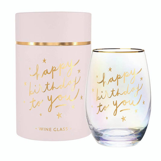 Gold Foil Stemless Wine Glass - Happy Birthday To You