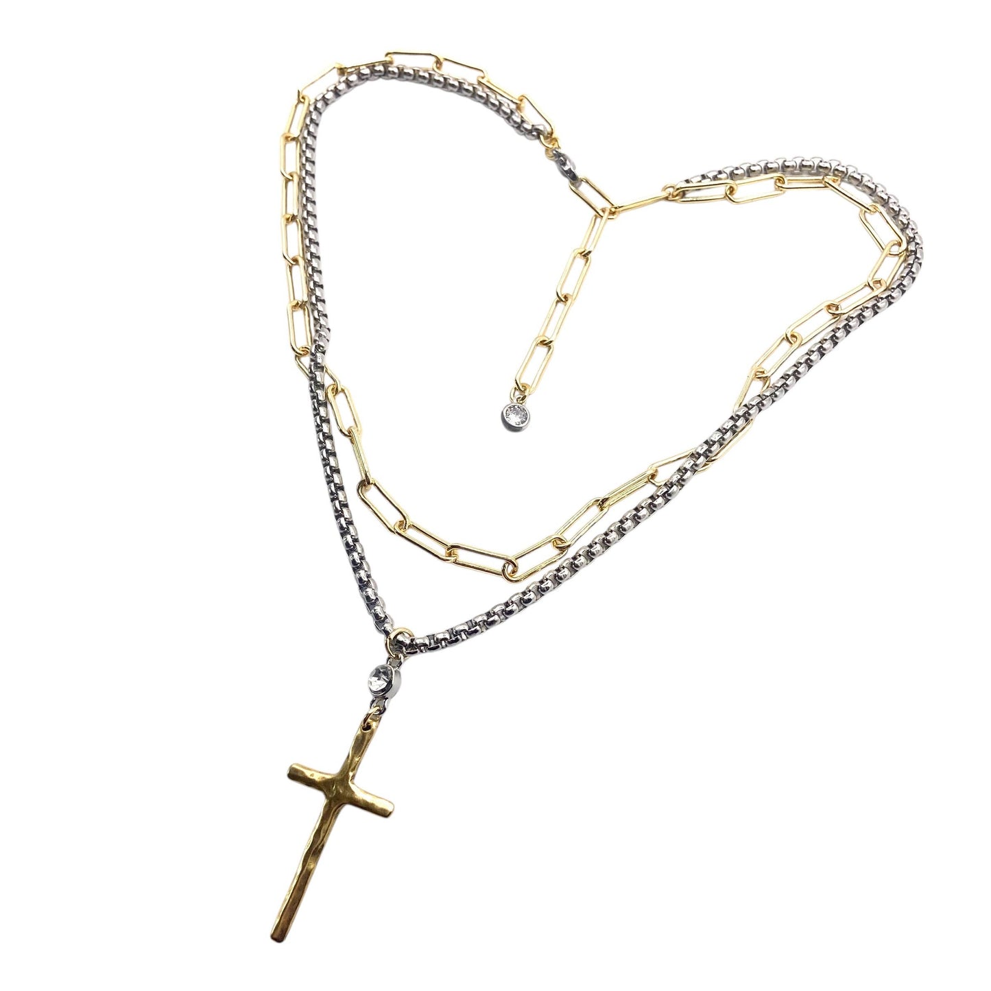 Mixed Metal Layered Cross Necklace