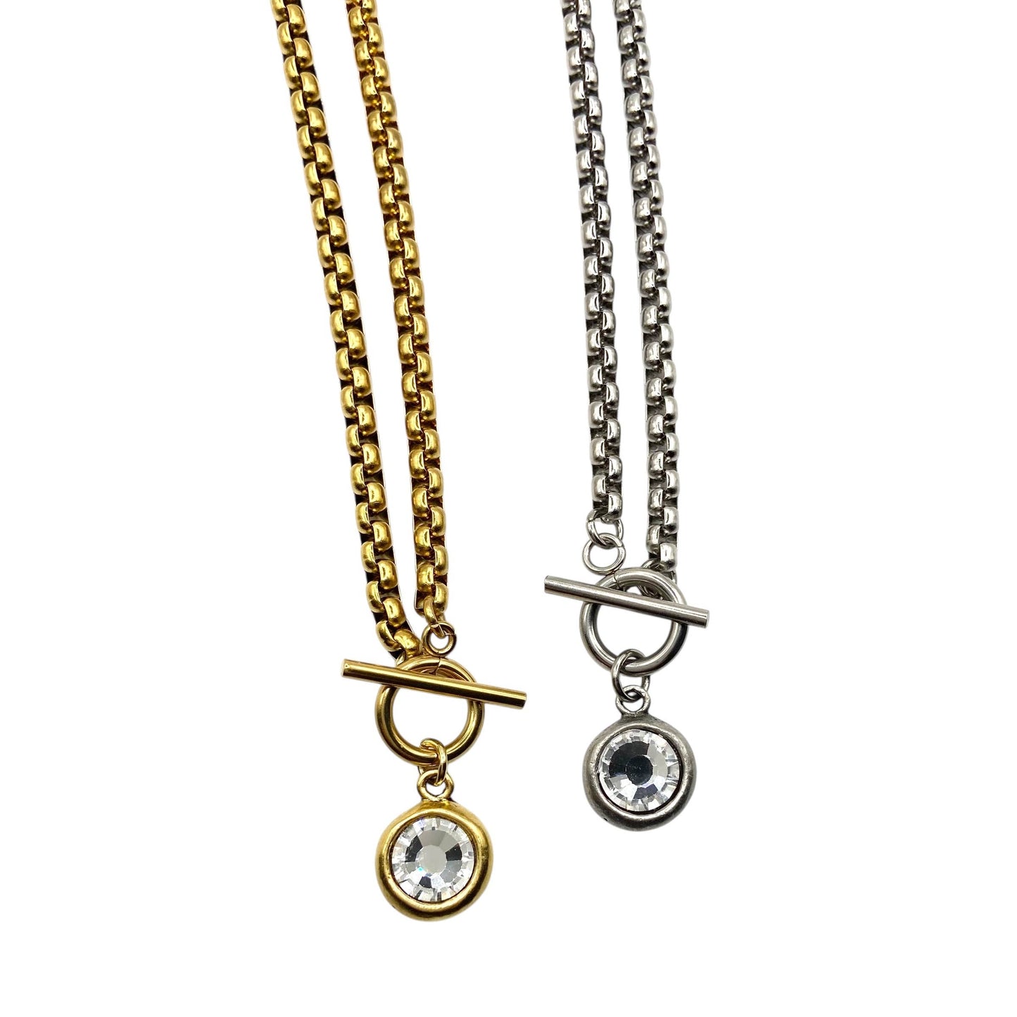 Luxe Toggle Crystal Pendant Necklace 