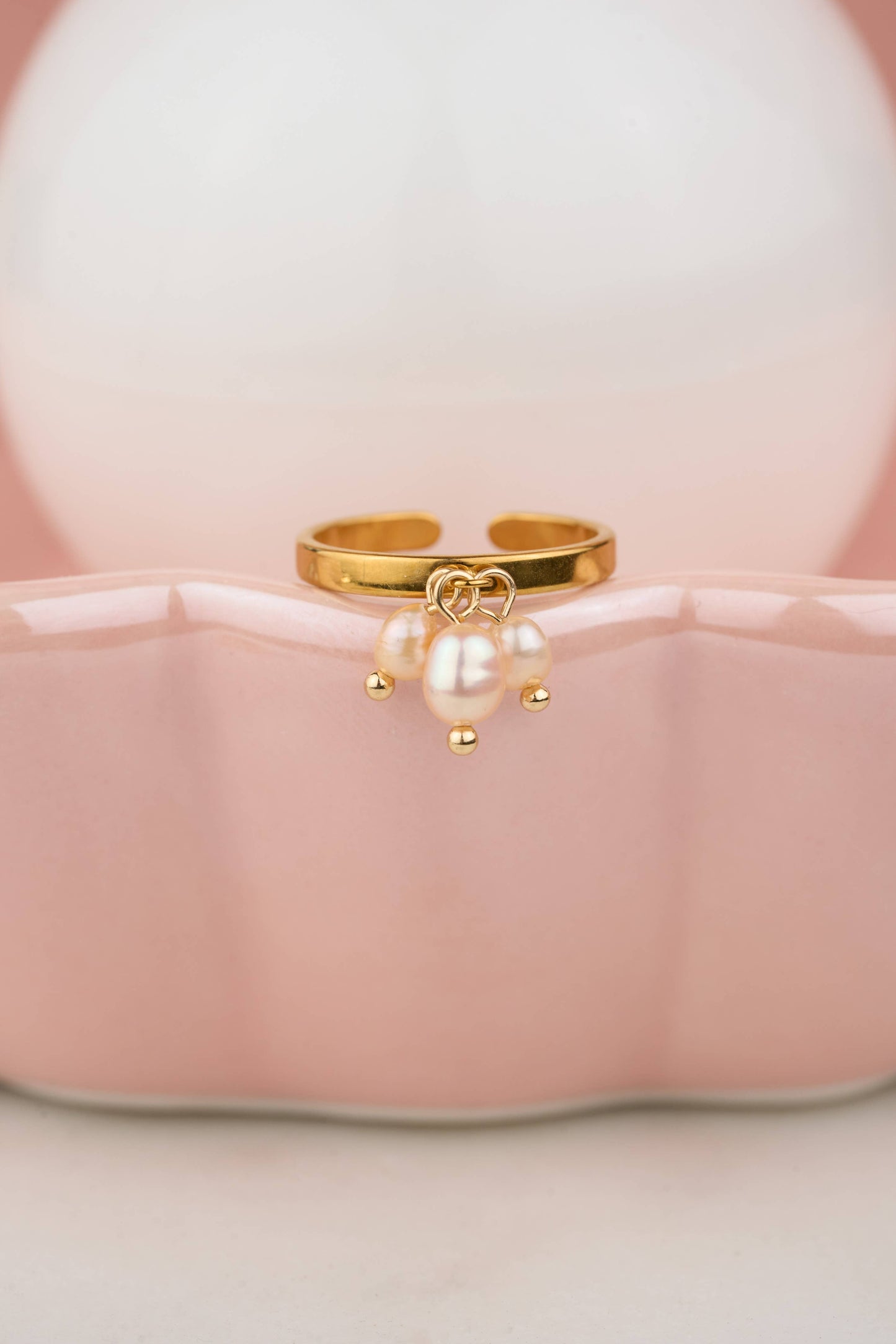 Emily Charm Ring - 18K Gold Plated + Fresh Water Pink Pearl
