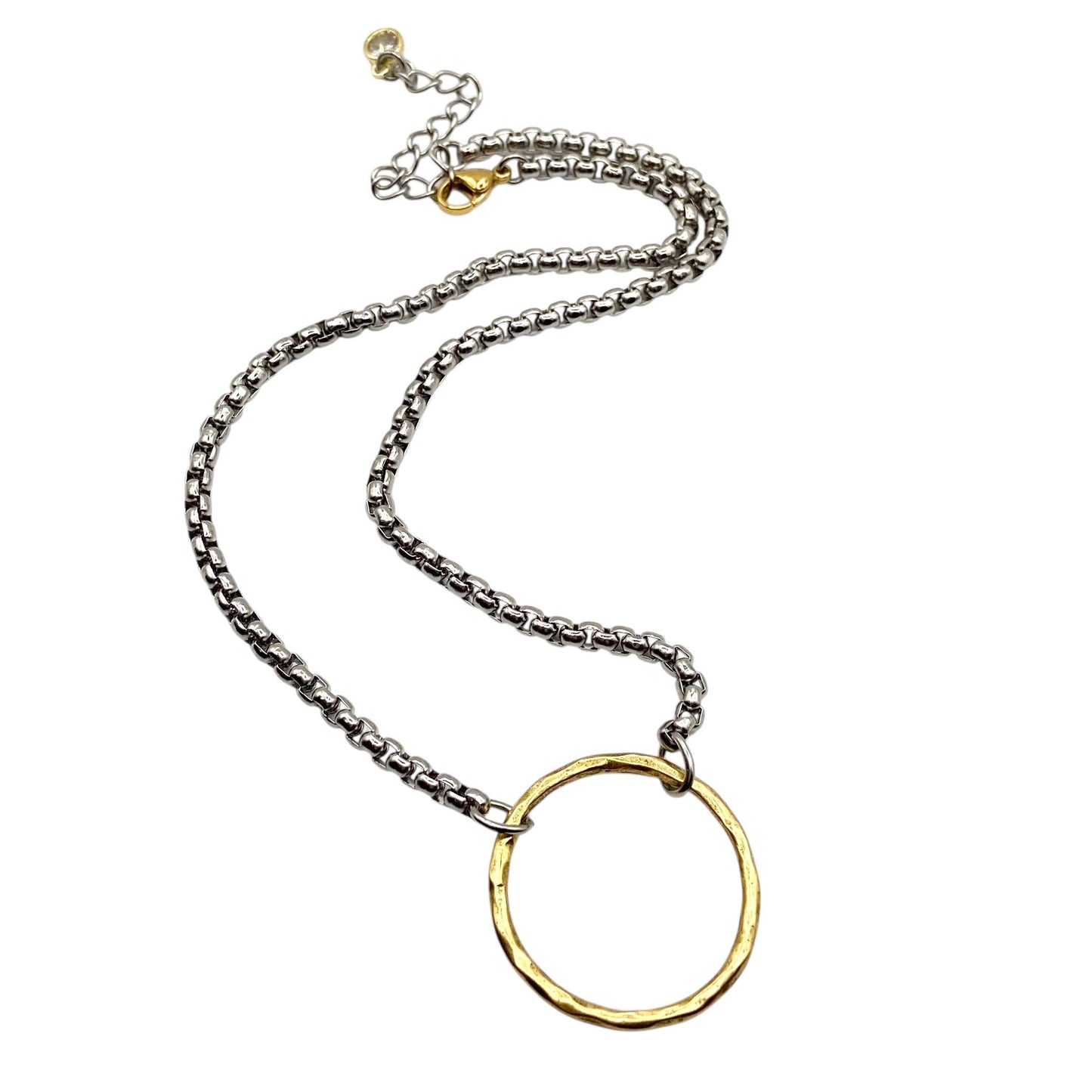 Two-Tone Hammered Circle Necklace 
