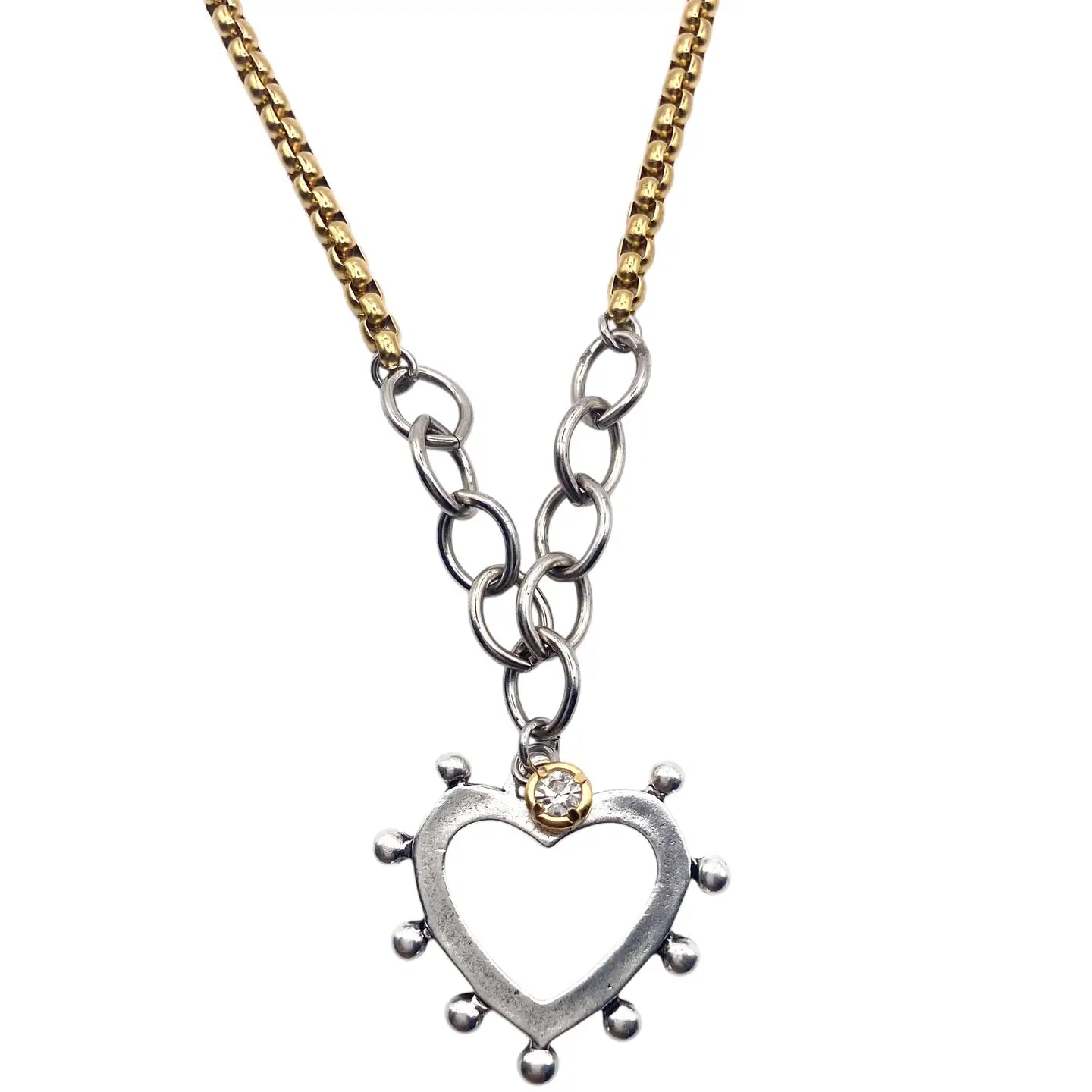 Mixed Metal Heart Burst Charm Necklace - Silver Heart