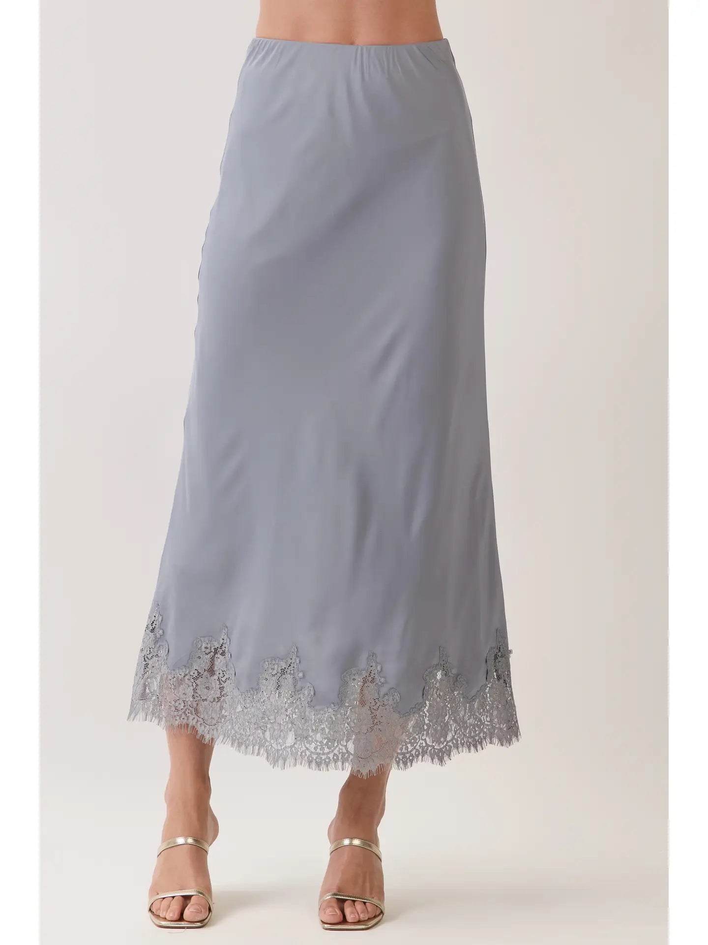 Lace Trim Satin Maxi Skirt