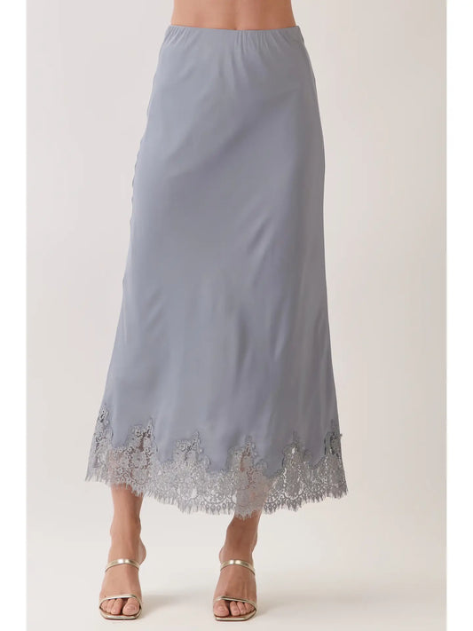 Lace Trim Satin Maxi Skirt