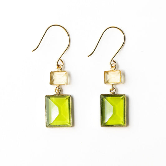 VERONICA TWO TONE COLOR CUT GLASS DANGLE EARRING - GREEN