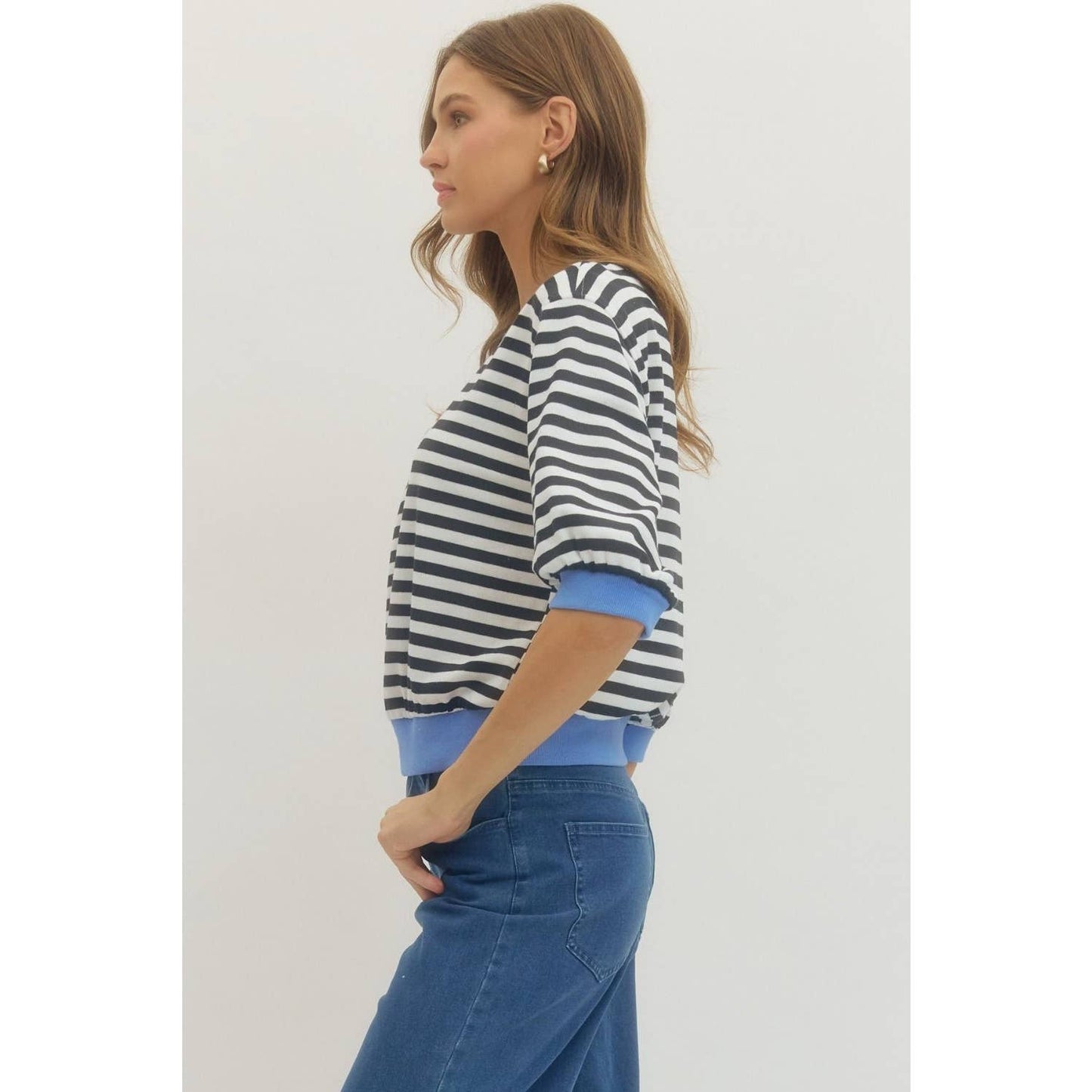 Striped Half Sleeve Knit Top