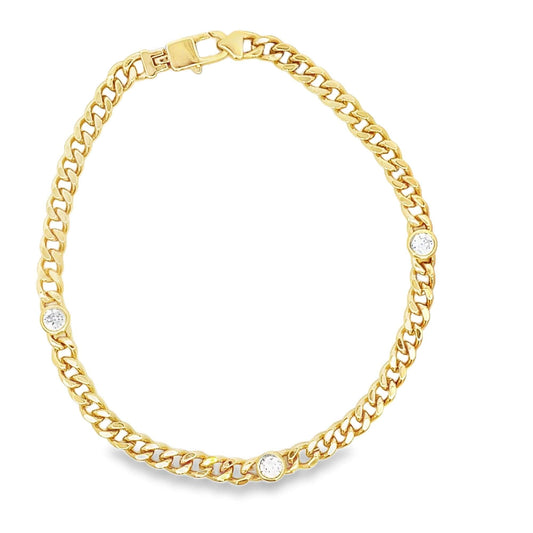 Thin Triple CZ Gemstone Cuban Link Bracelet