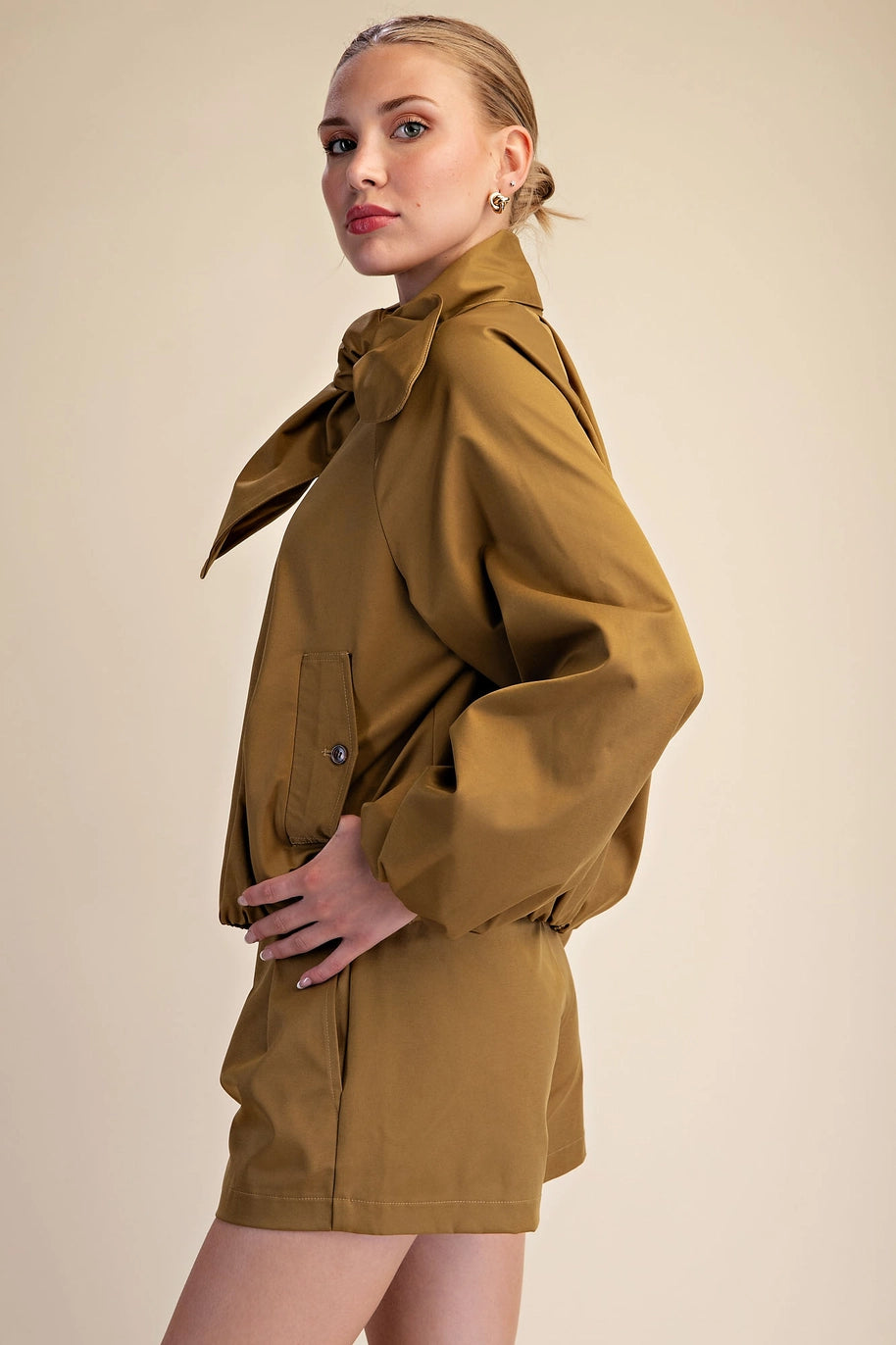 Scarf Collar Long Sleeve Puffy Jacket