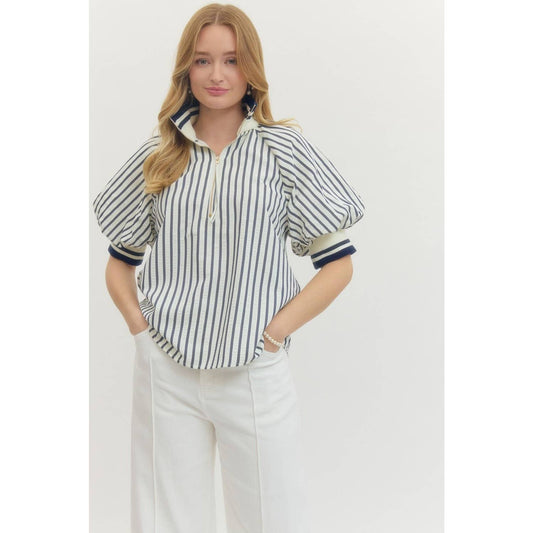 Striped Short Puff Sleeve Top