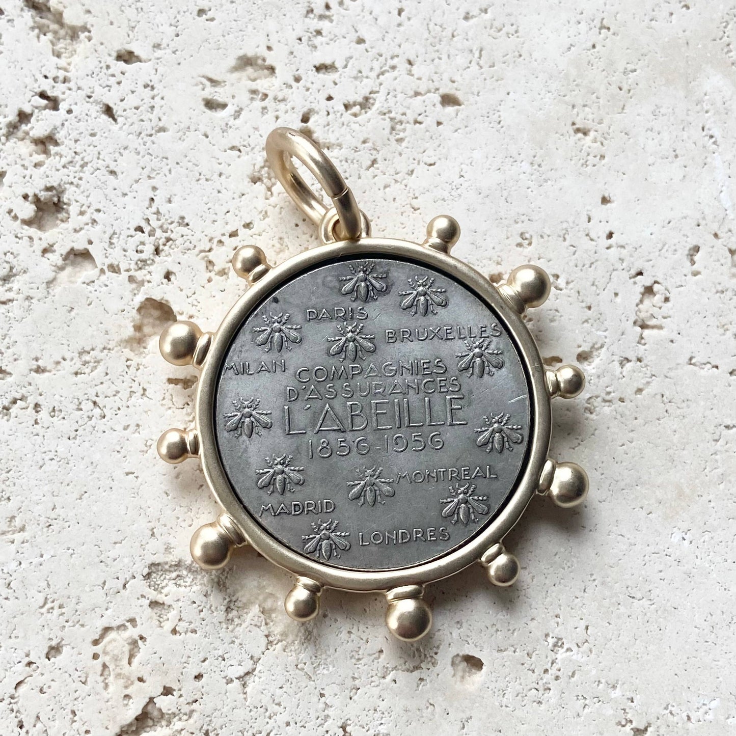 French Bee Coin Sparkly Crystal Necklace