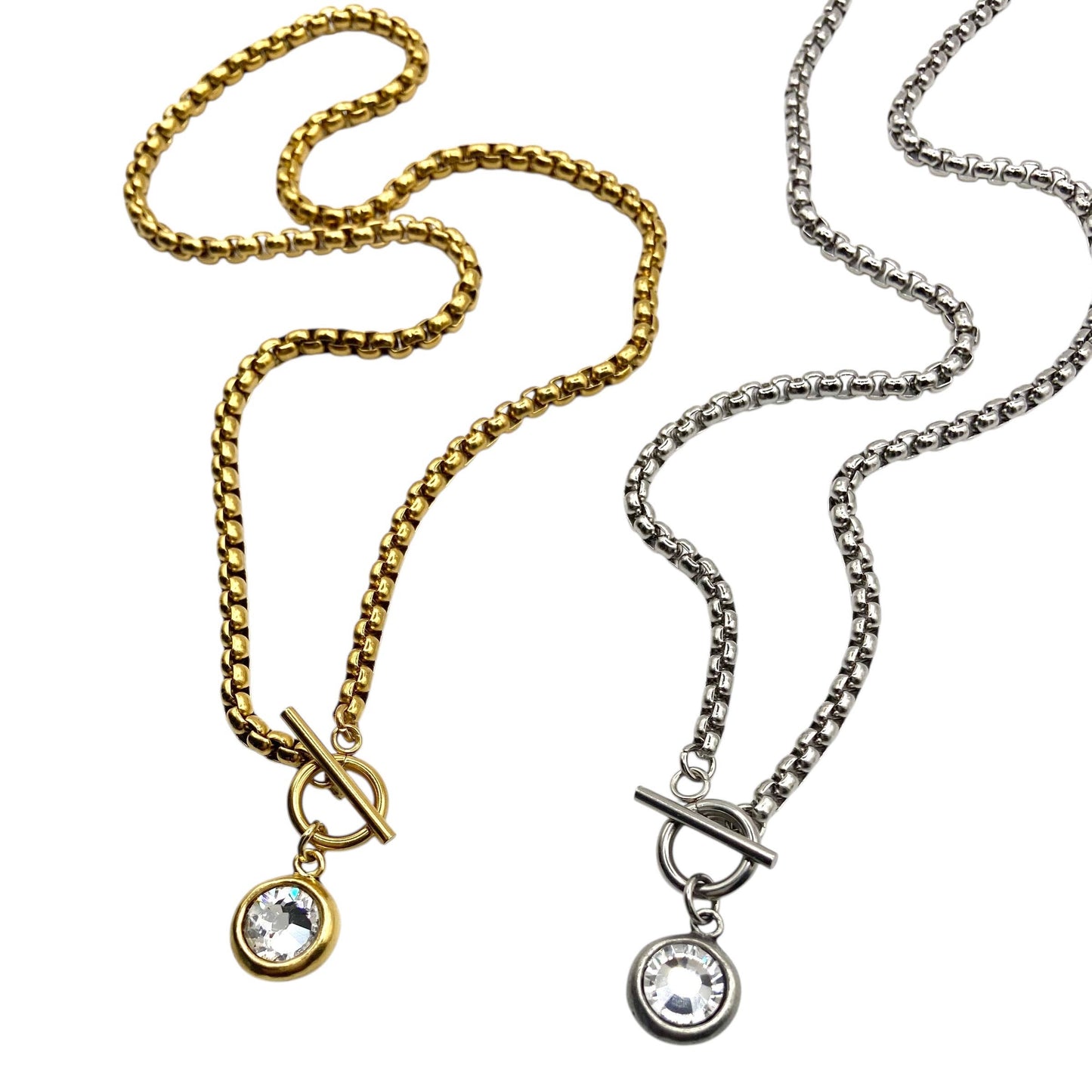 Luxe Toggle Crystal Pendant Necklace 