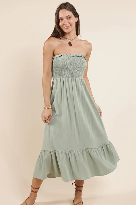 Sugarloaf Smocked Tube Midi Dress - Black