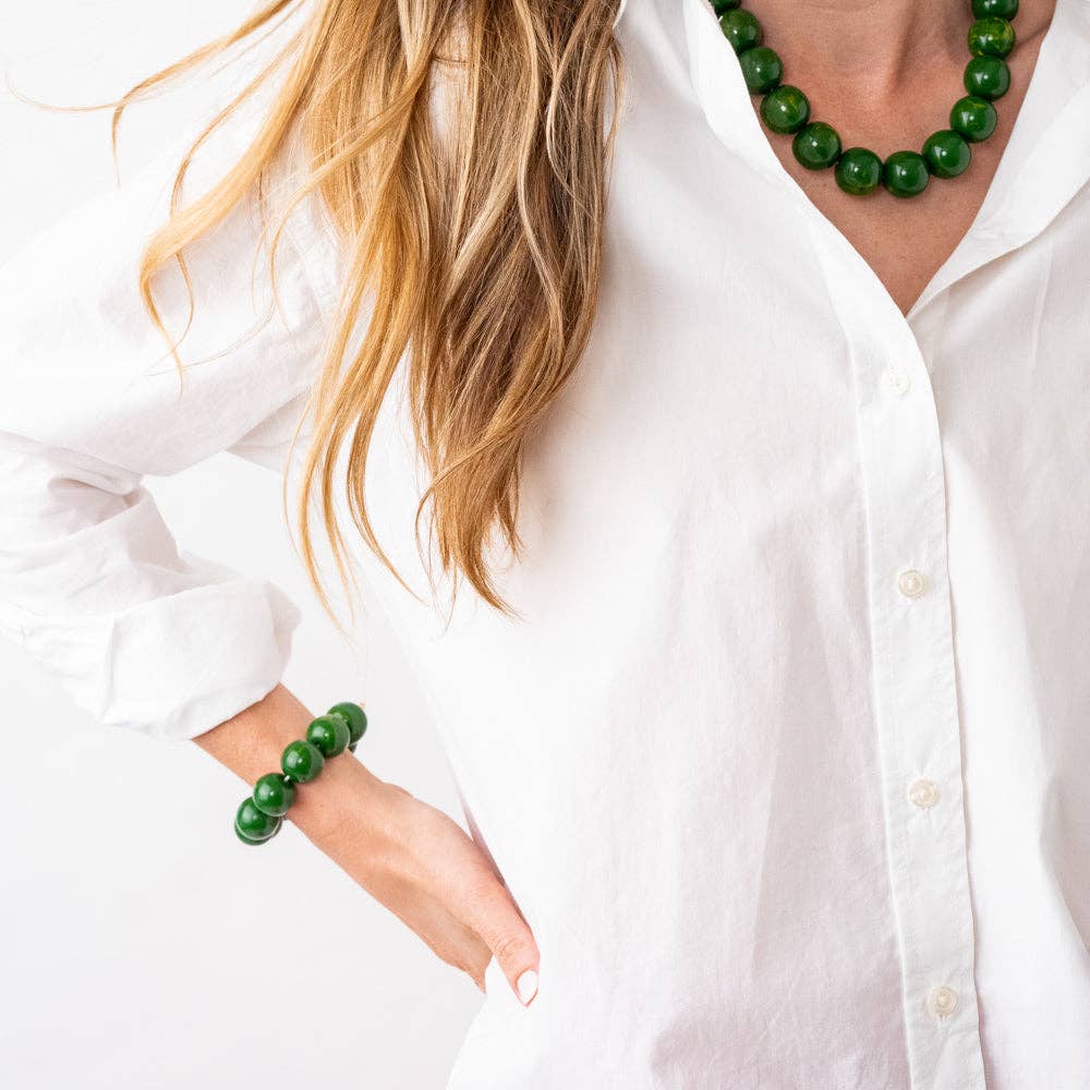 Cece Large Resin Bead Bracelet - Green