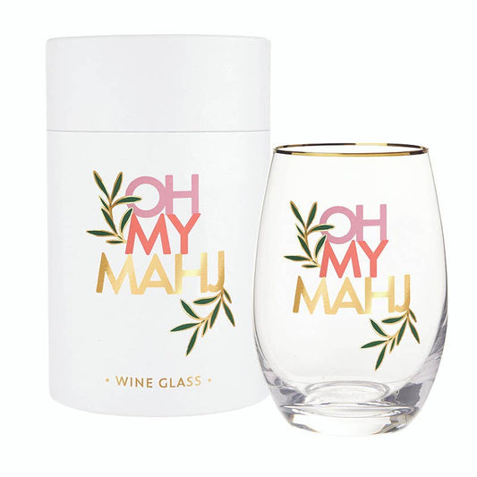 Gold Foil Stemless Wine Glass - Oh My Mahj