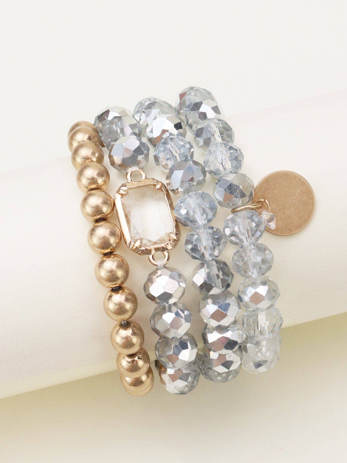 Multi Crystal Coin Charm Bracelet Set