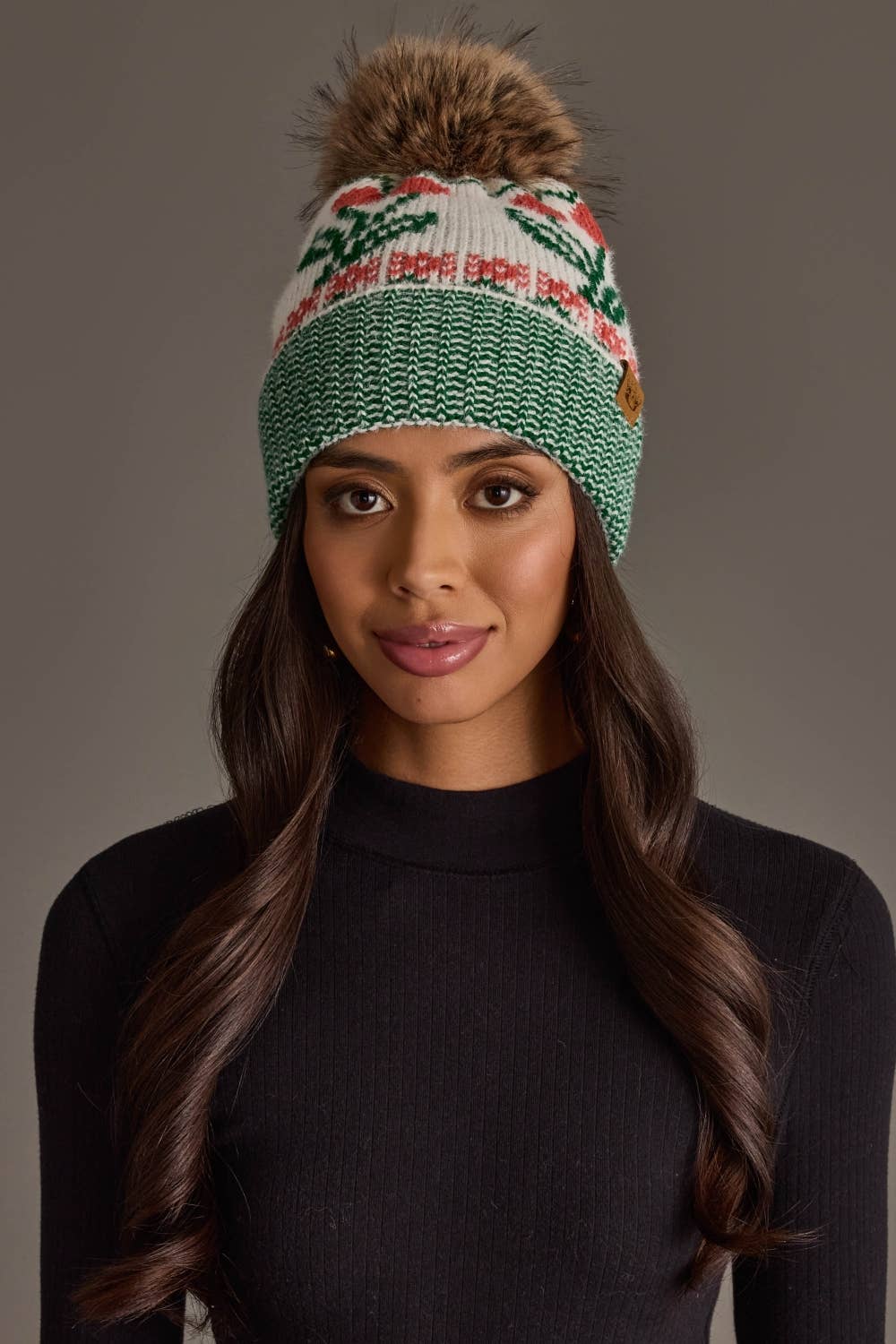 Off White Cherry Pattern Pom Hat